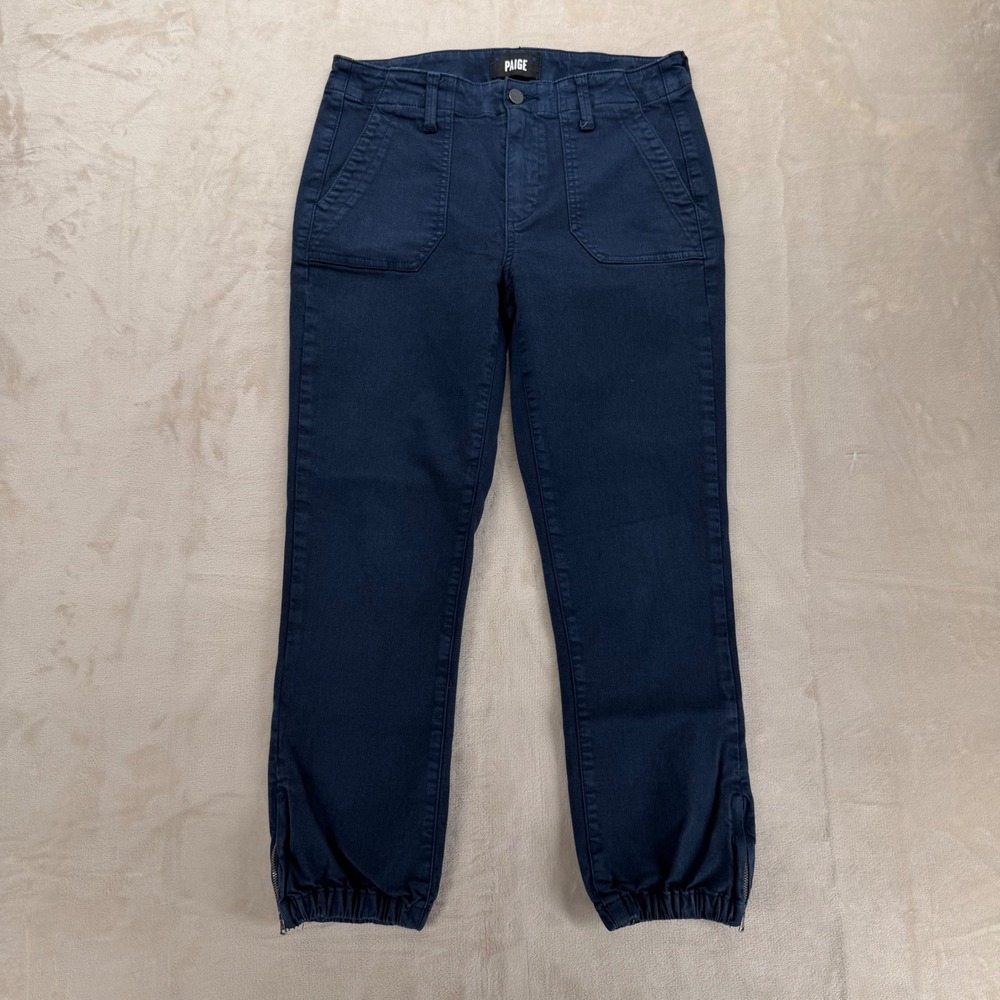 Paige Mayslie Jogger Women 29 Navy Blue Good Utility Ankle Zip Stretch Pants